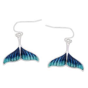 Whale Tail Earrings Tale Sea Life Water Beach Ocean BLUE SILVER 5261